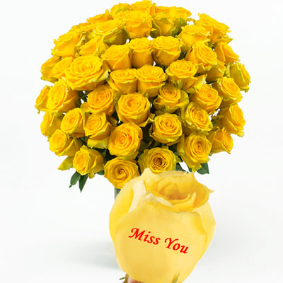"Talking Roses (Print on Rose) (50 Yellow Rose) Miss you - Click here to View more details about this Product